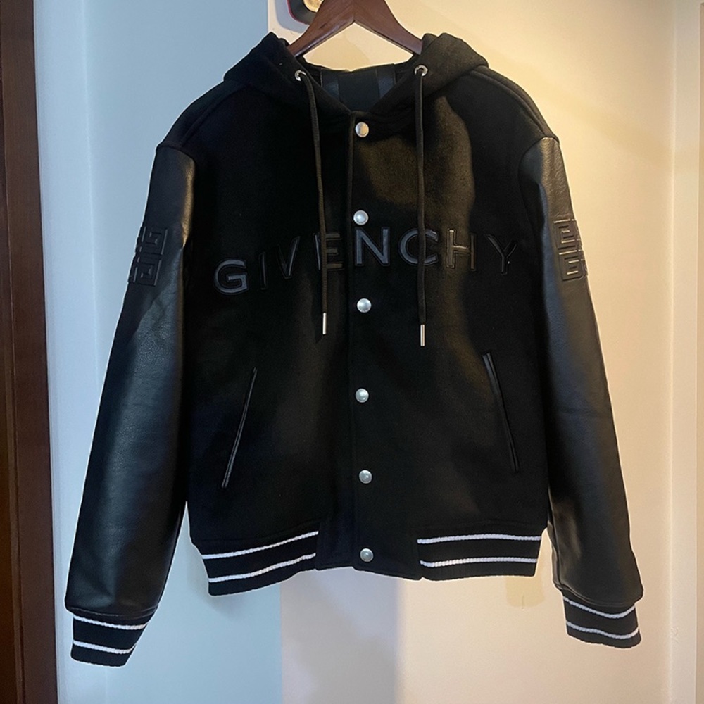 Givenchy Logo Hooded Varsity Jacket in Black